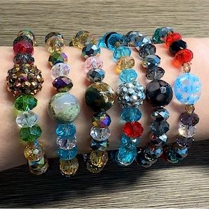 SET OF 6 STACKABLE STRETCHY BEADED BRACELETS MULTI COLOR HANDMADE FUN JEWELRY